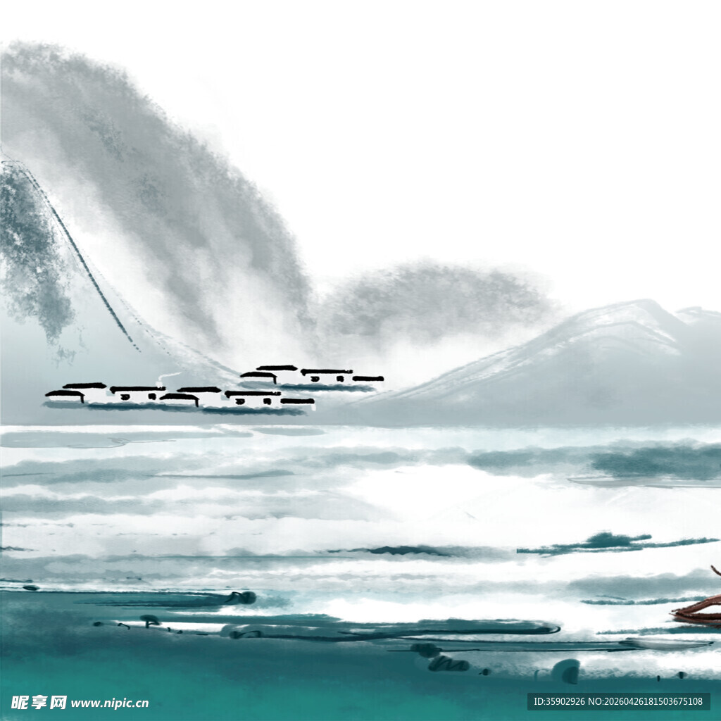 水墨山水间的悠然扁舟