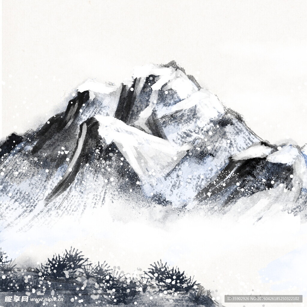 水墨雪山意境图