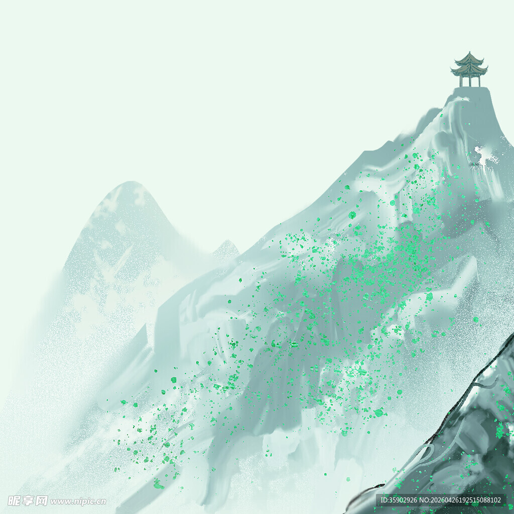 水墨青山间的孤亭
