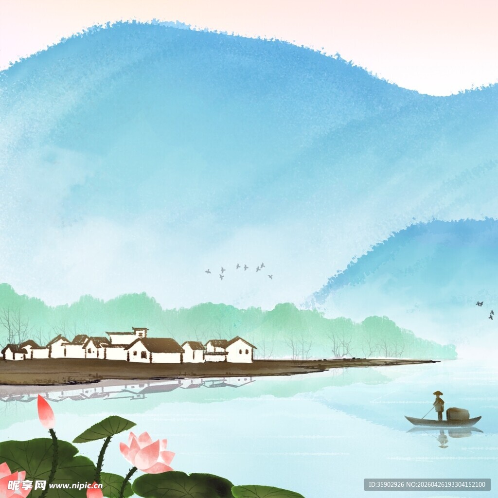 水墨江南水乡风光图