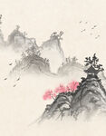 水墨山水间烂漫桃花景