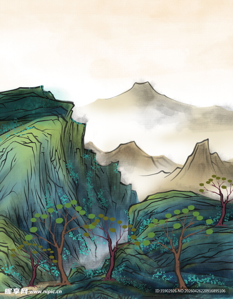 水墨青山间的葱郁景致
