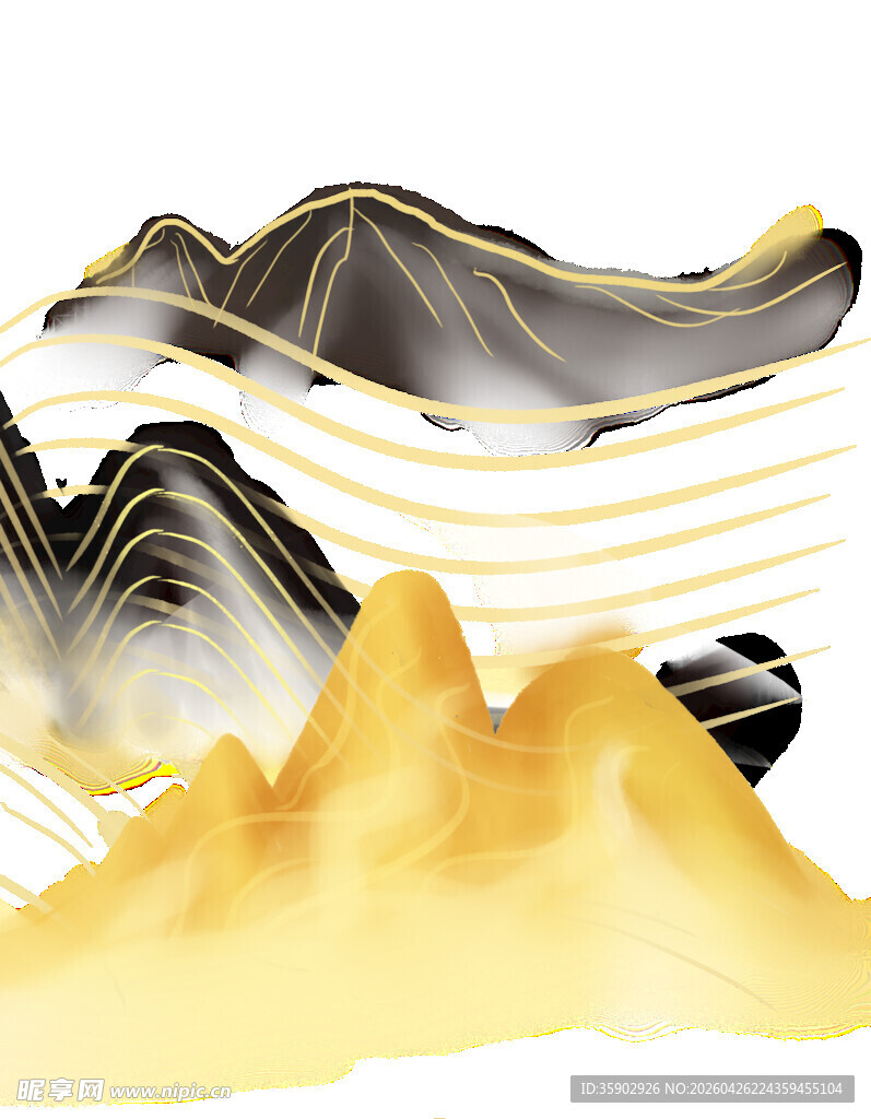 水墨金纹山水抽象画