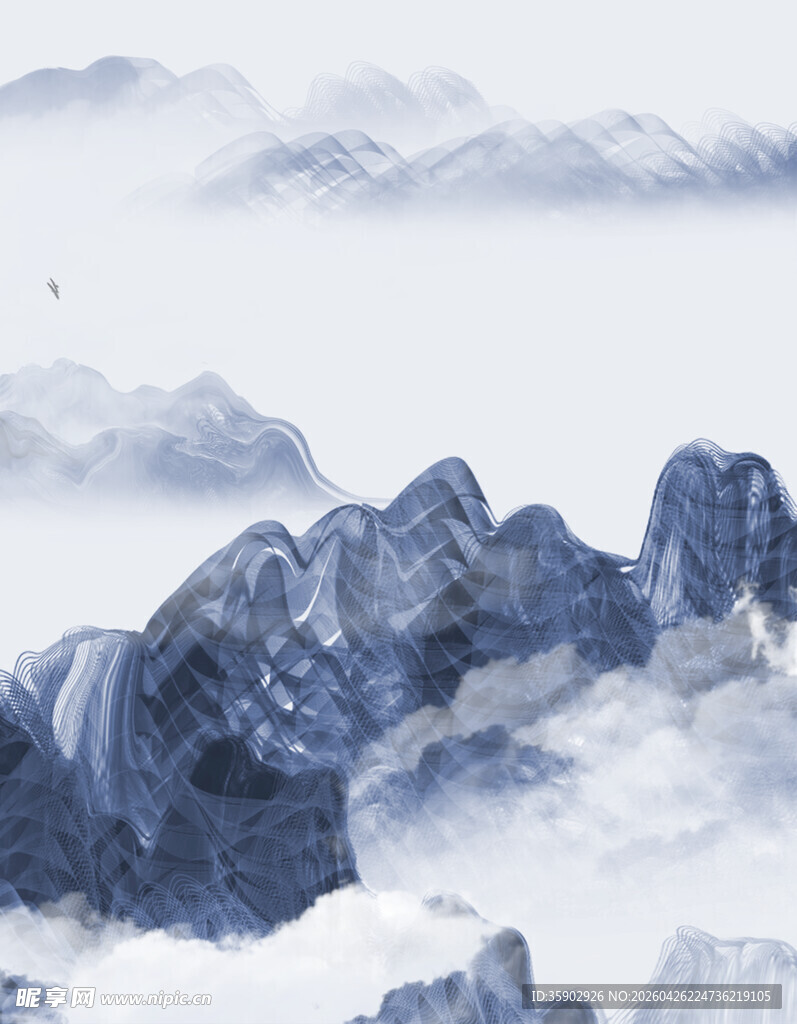 水墨山川云海景观图
