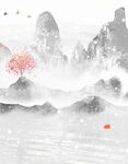 水墨山水间的一抹红韵