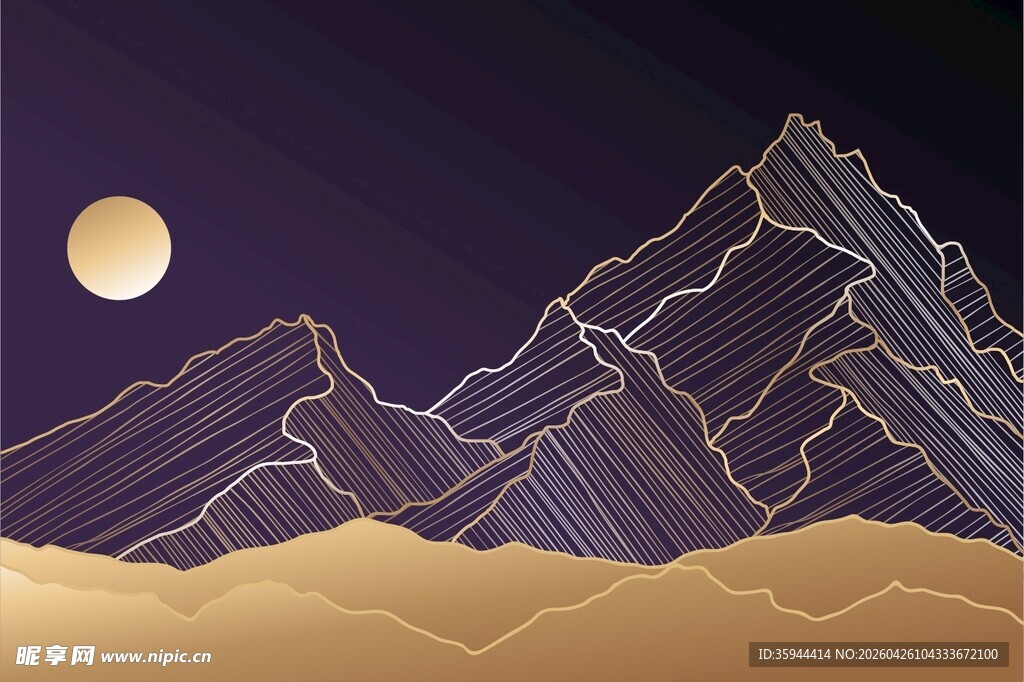 鎏金山月背景