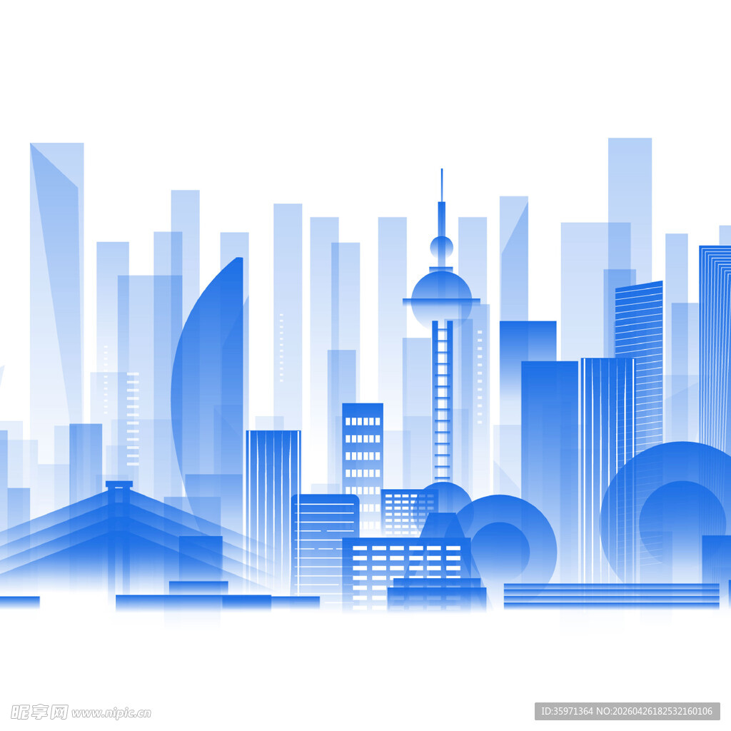 蓝色城市建筑天际线景观