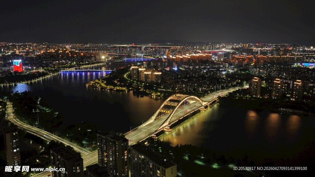 宁波姚江新三江口湾头大桥夜景