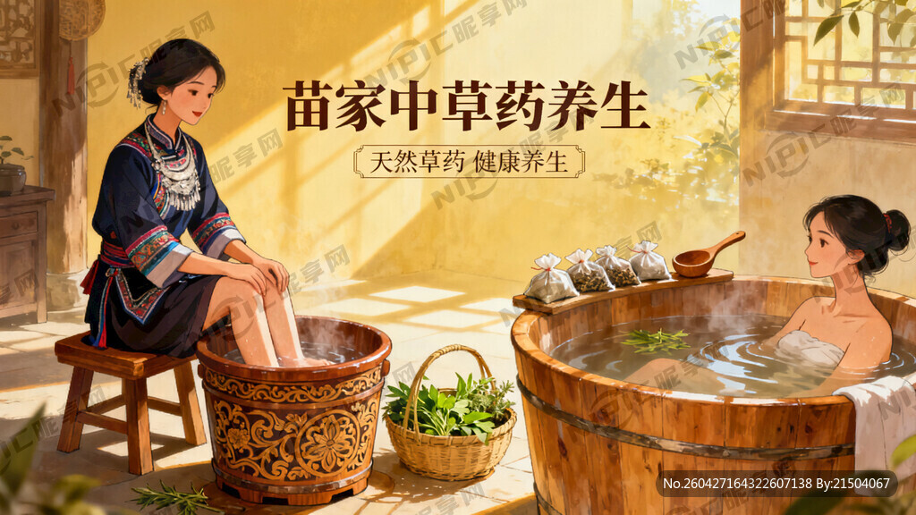 帮我设计一幅苗家中草药养生图片