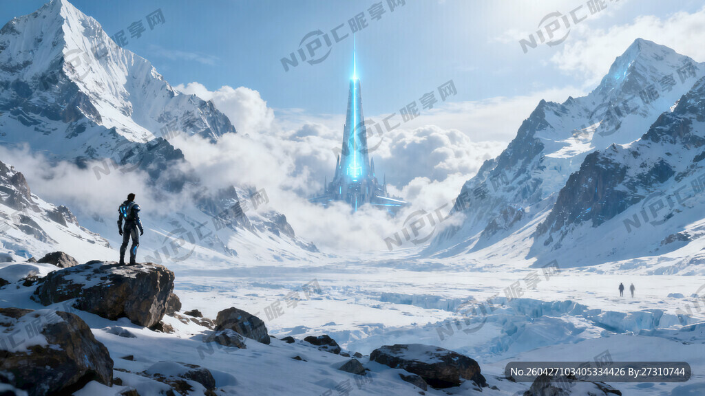 主题：科幻雪山秘境全景图  