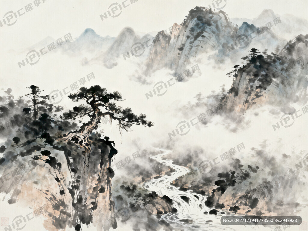 山谷 中国风 中国画 山水