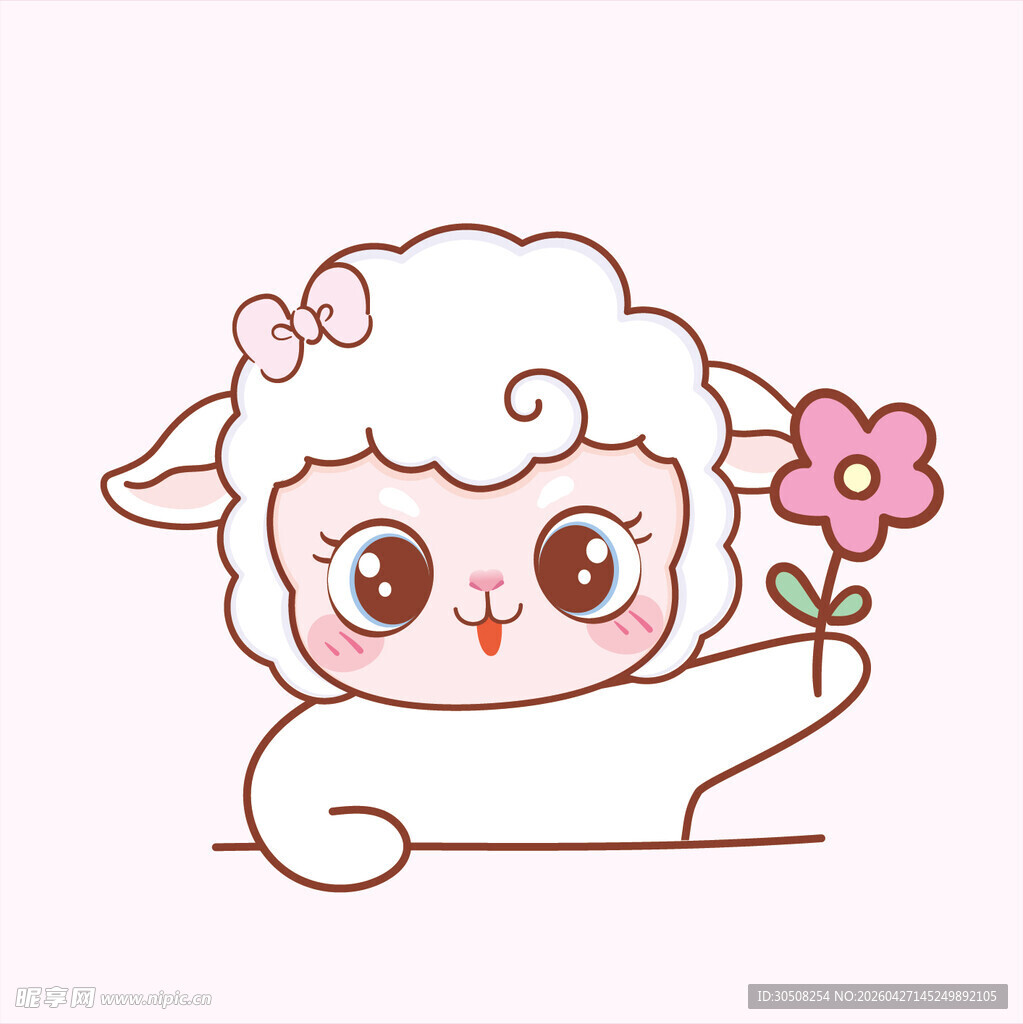 可爱小羊手持鲜花