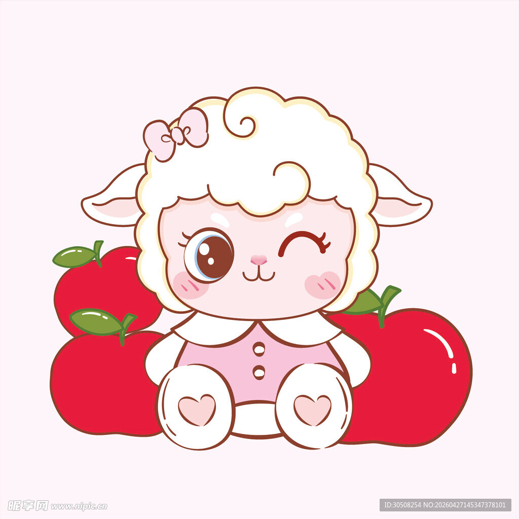 可爱小羊与红苹果