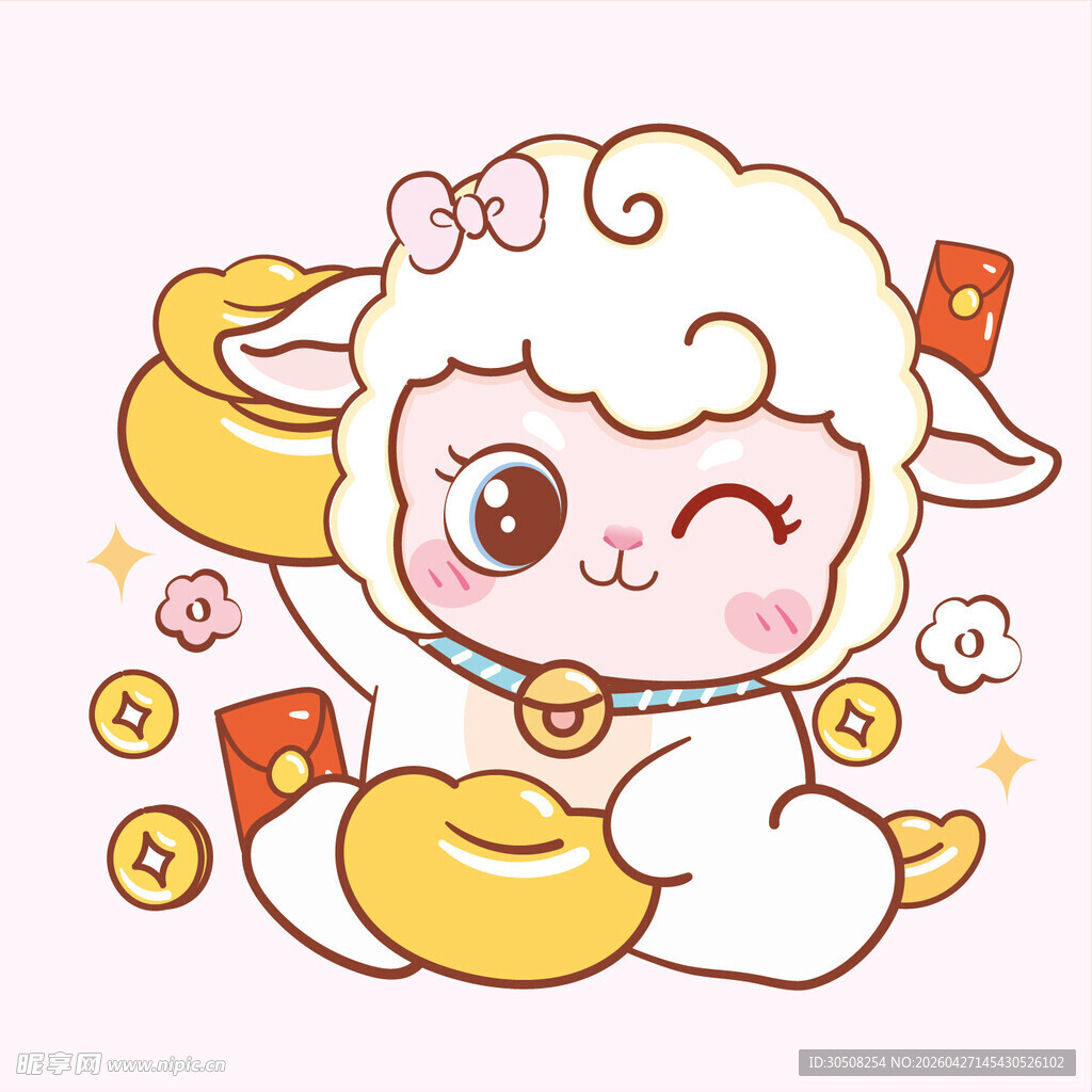 萌羊贺岁抱金元宝拿红包