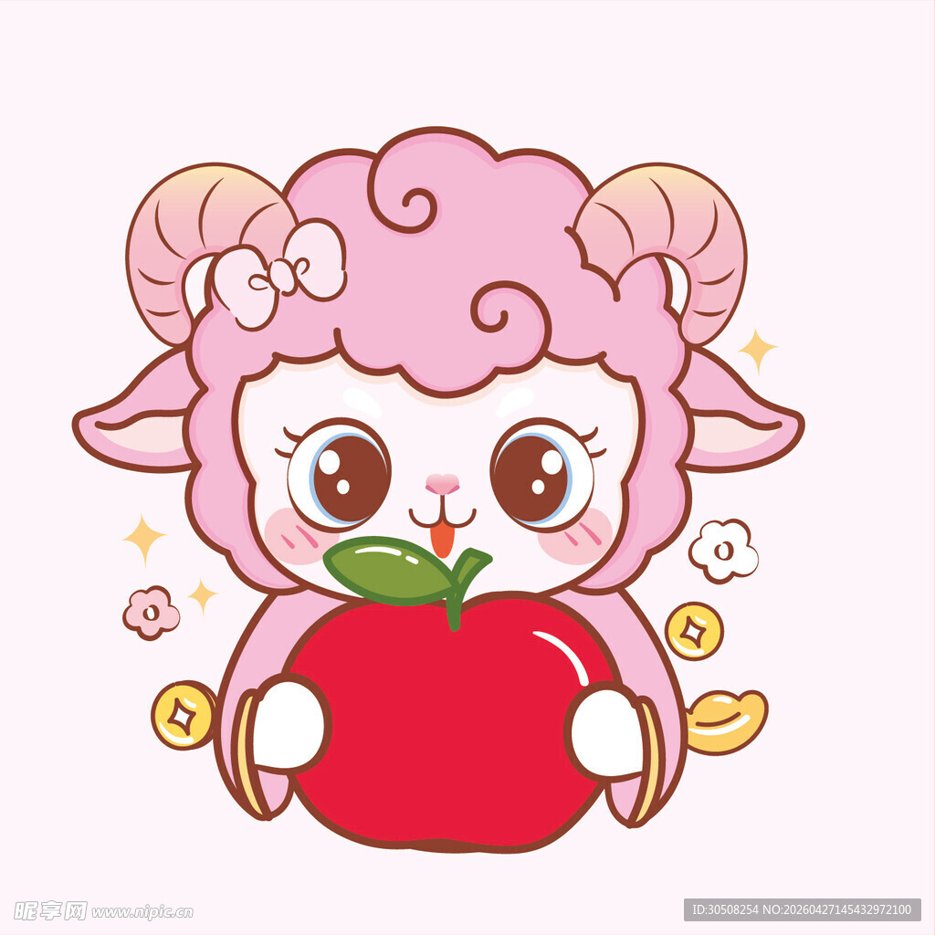 可爱小羊抱红苹果