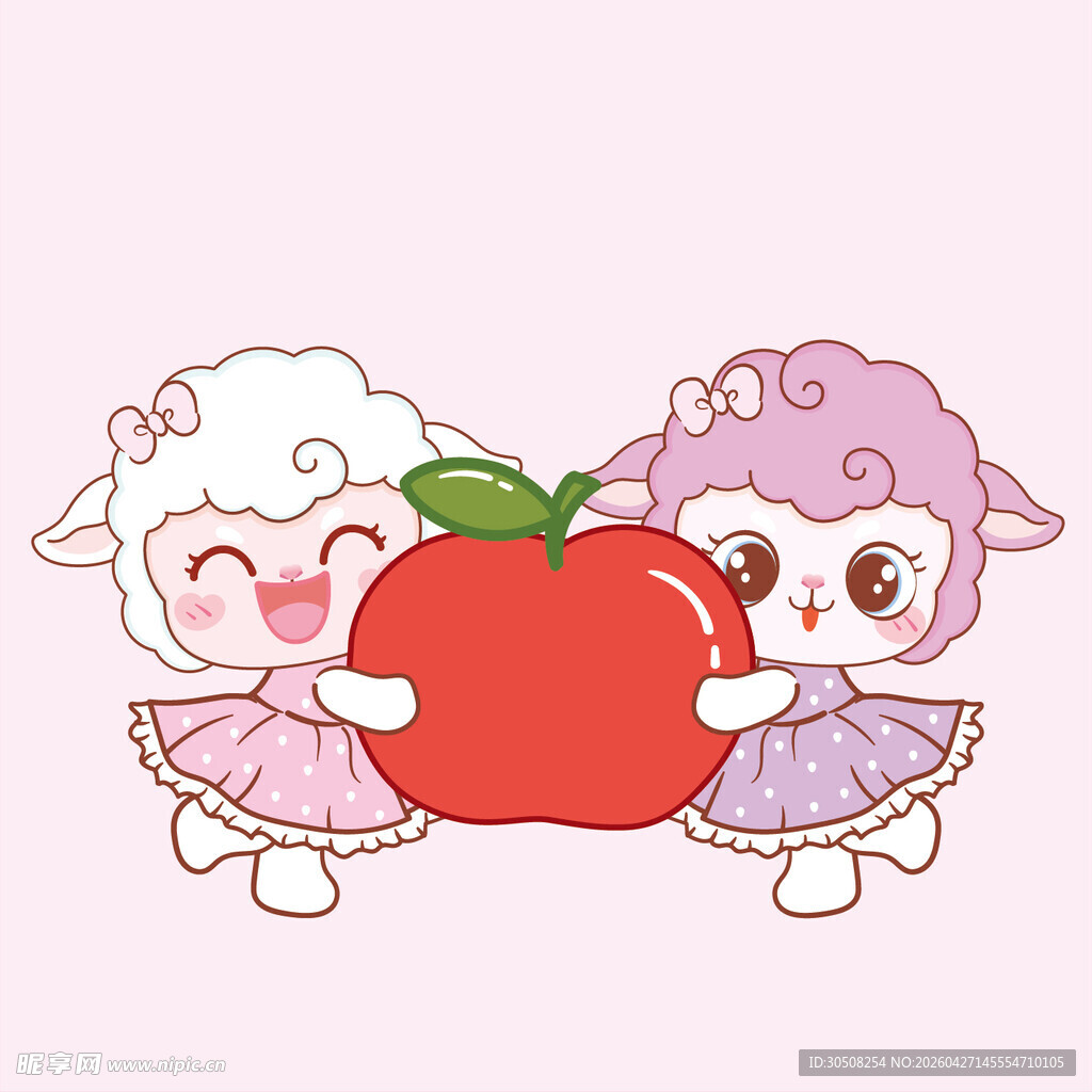 小羊与大苹果的可爱瞬间
