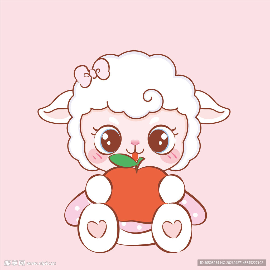 可爱小羊抱红苹果