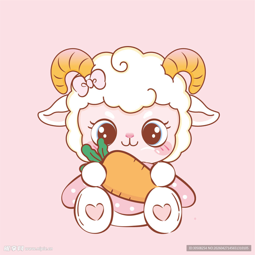 可爱小羊抱胡萝卜插画