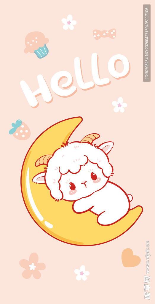 可爱小羊躺月亮上