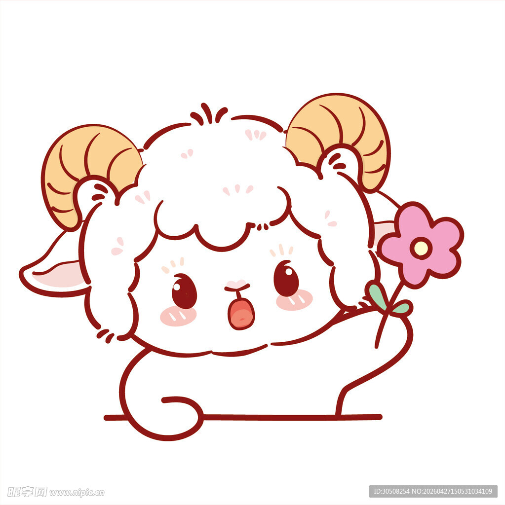 可爱小羊手持鲜花
