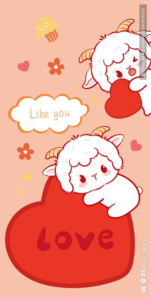 可爱小兔与爱心浪漫画面