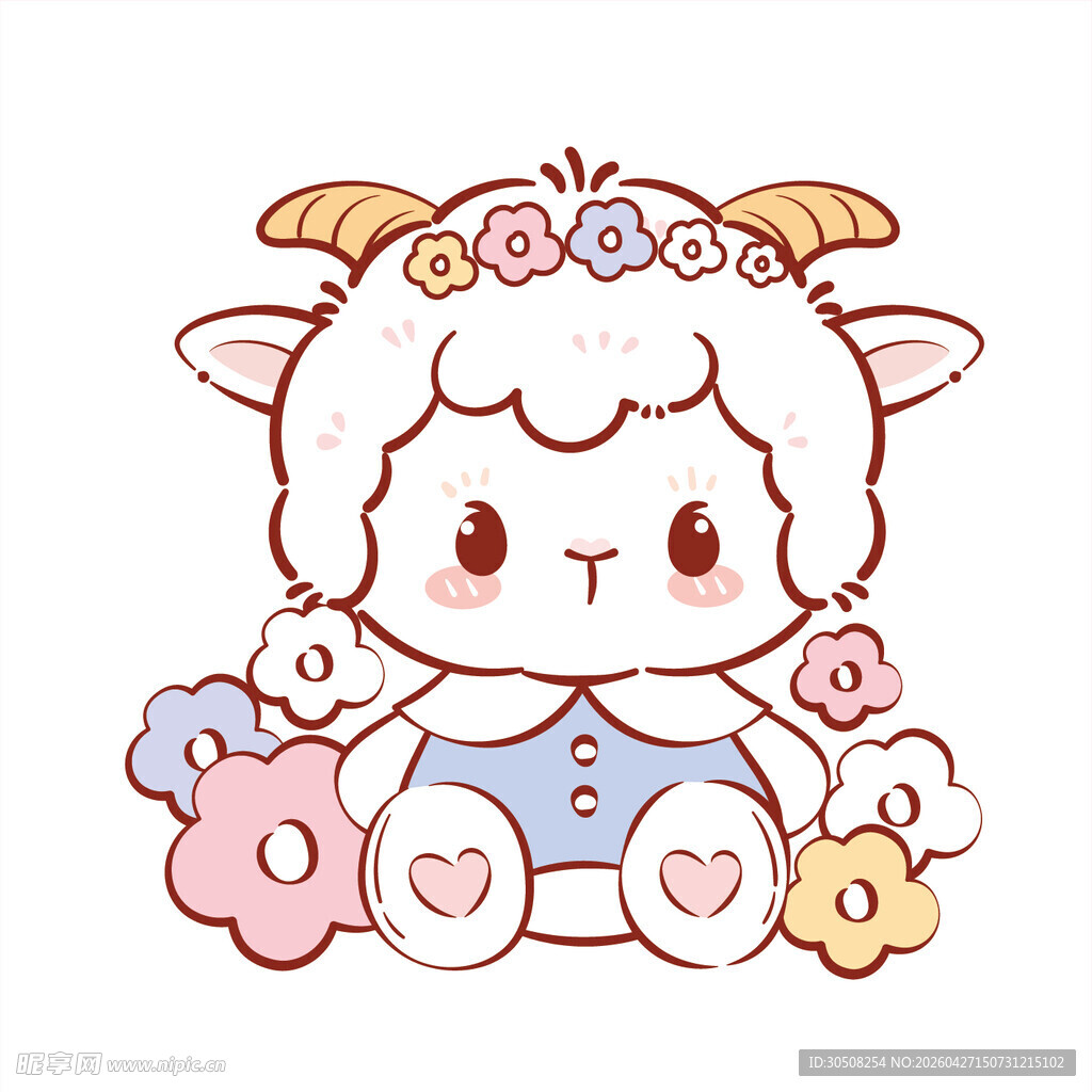 可爱小羊玩偶插画