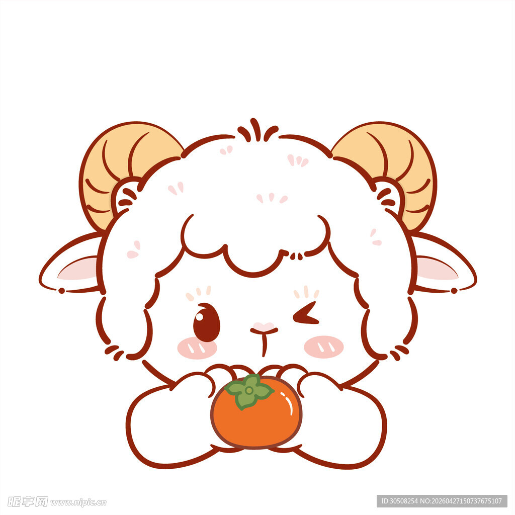 可爱小羊抱柿子