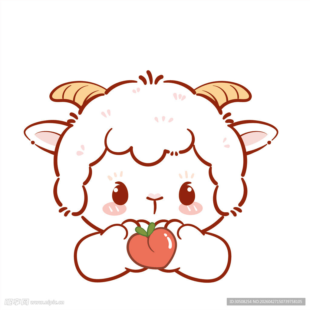抱桃子的可爱小羊羔