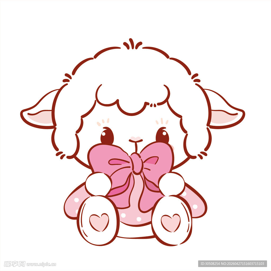 可爱小羊抱粉色蝴蝶结玩偶