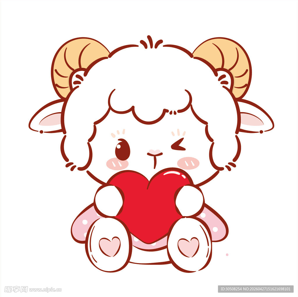 抱爱心的可爱小羊