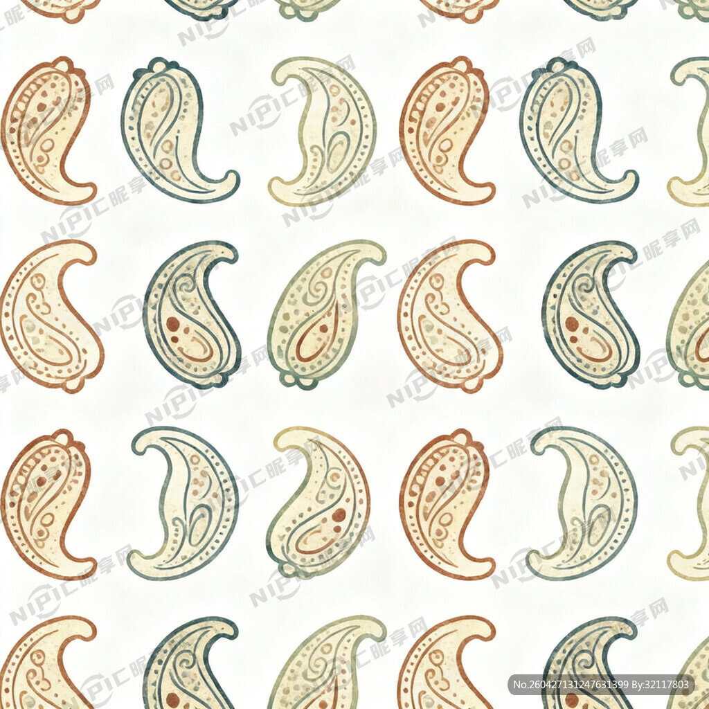 生成矢量腰果印花图案 白色背景