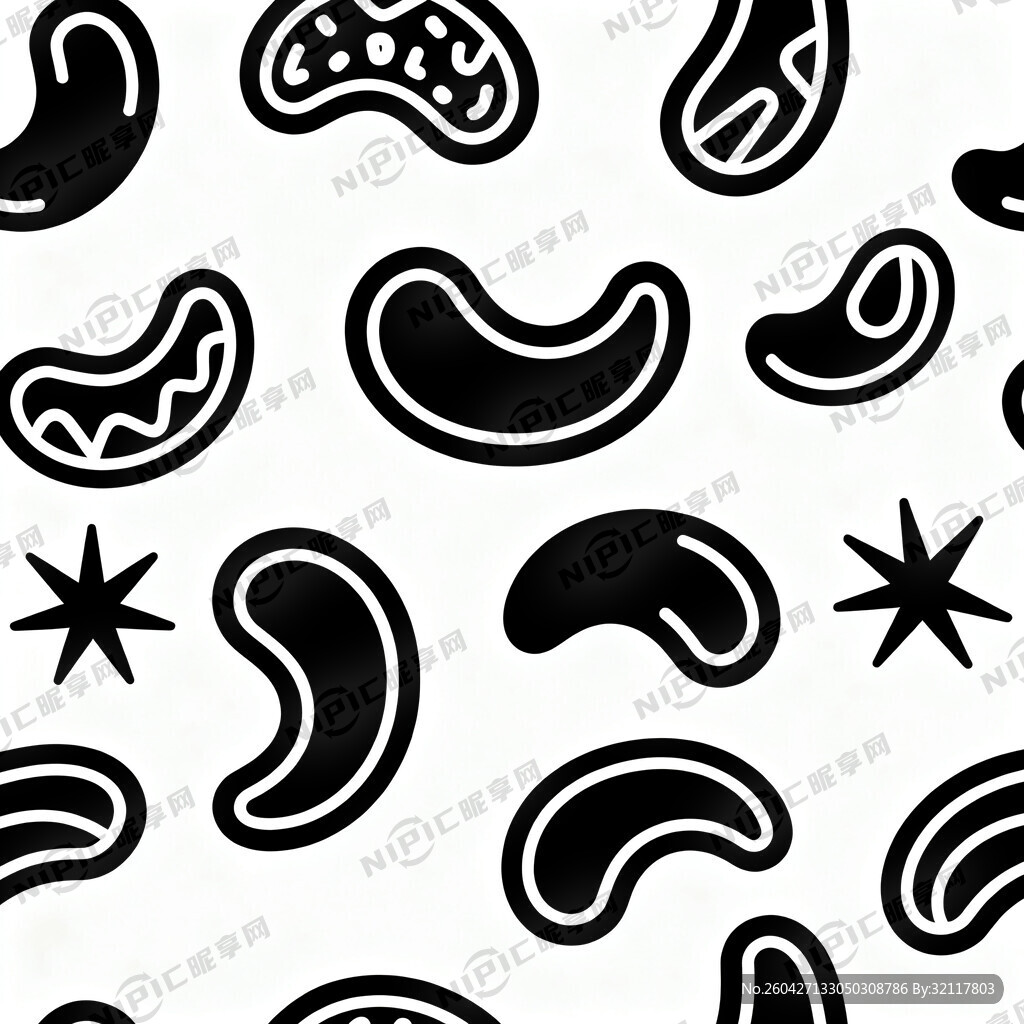 生成矢量腰果印花图案 白色背景