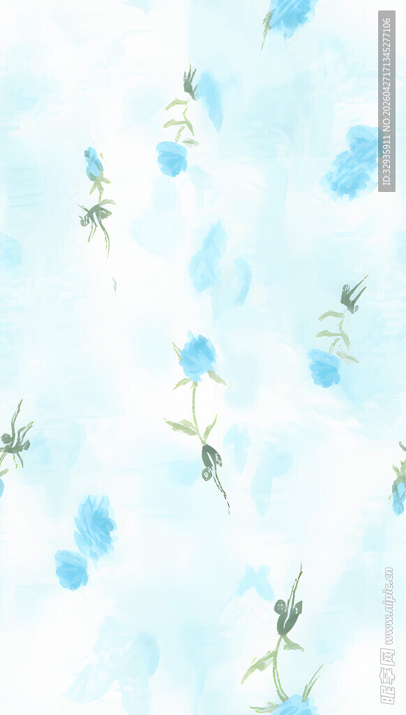 清新蓝底植物花卉图案