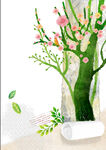 春日桃花绿植清新插画