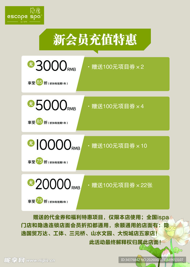 新会员充值梯度优惠表