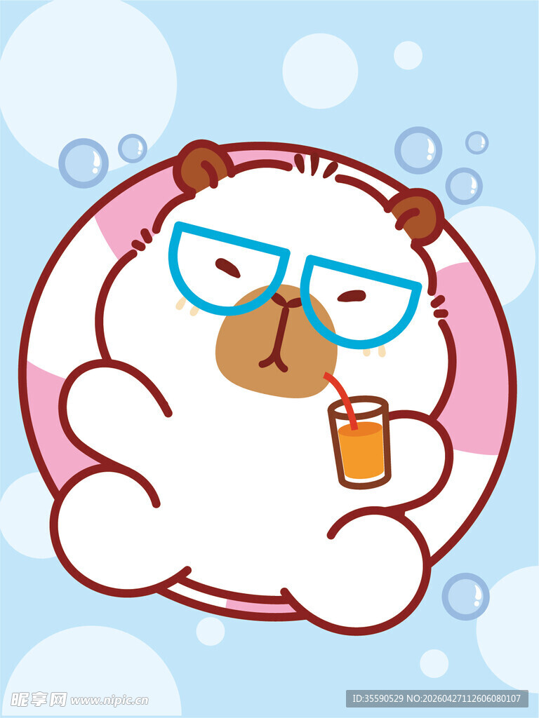 卡皮巴拉戴眼镜惬意喝饮料