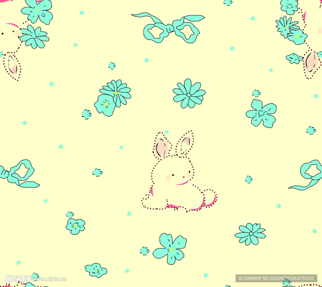 可爱兔子花卉图案背景