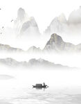 水墨山水间的孤舟意境