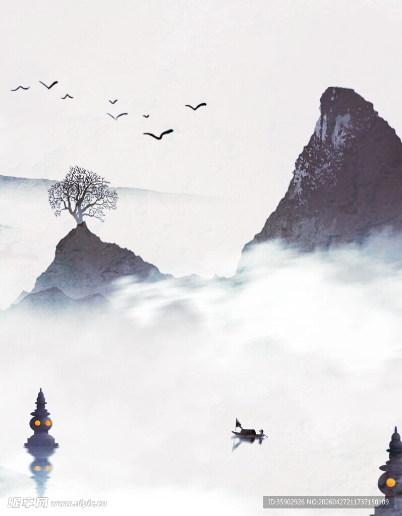水墨山水间的诗意景致