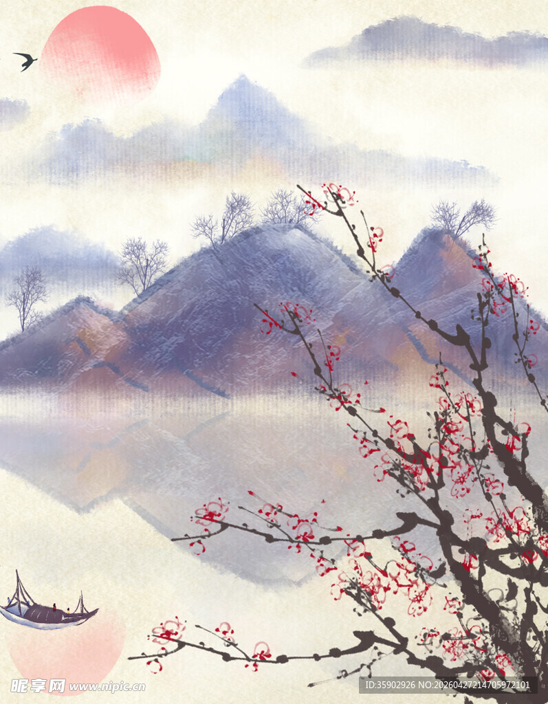 水墨山水间的春日景致