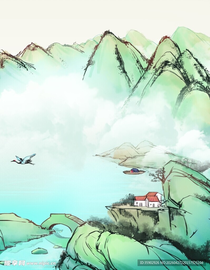 水墨山水间的静谧小屋
