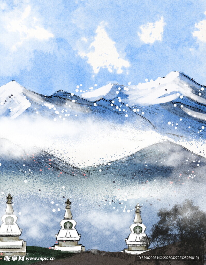 雪山下的白塔景观