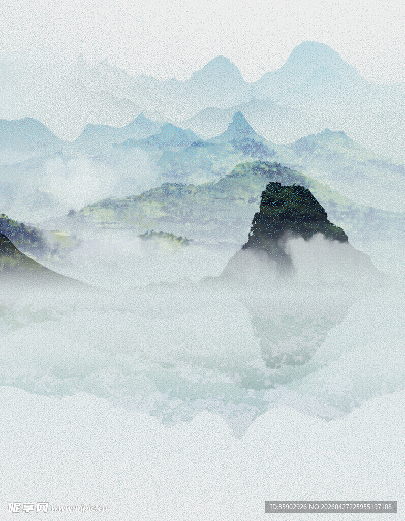 水墨山水云雾缭绕美景