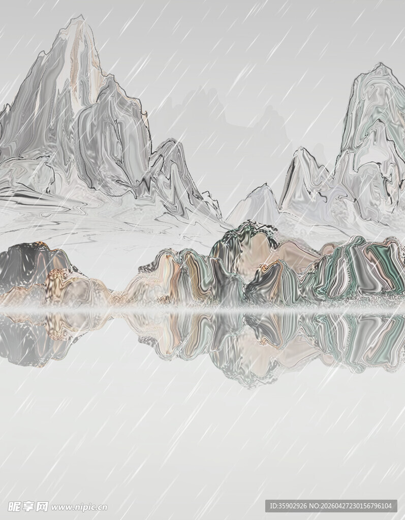 水墨山水倒影清幽图景