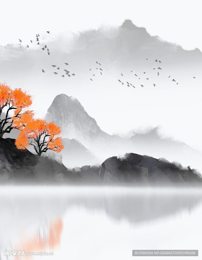 水墨秋景山水图