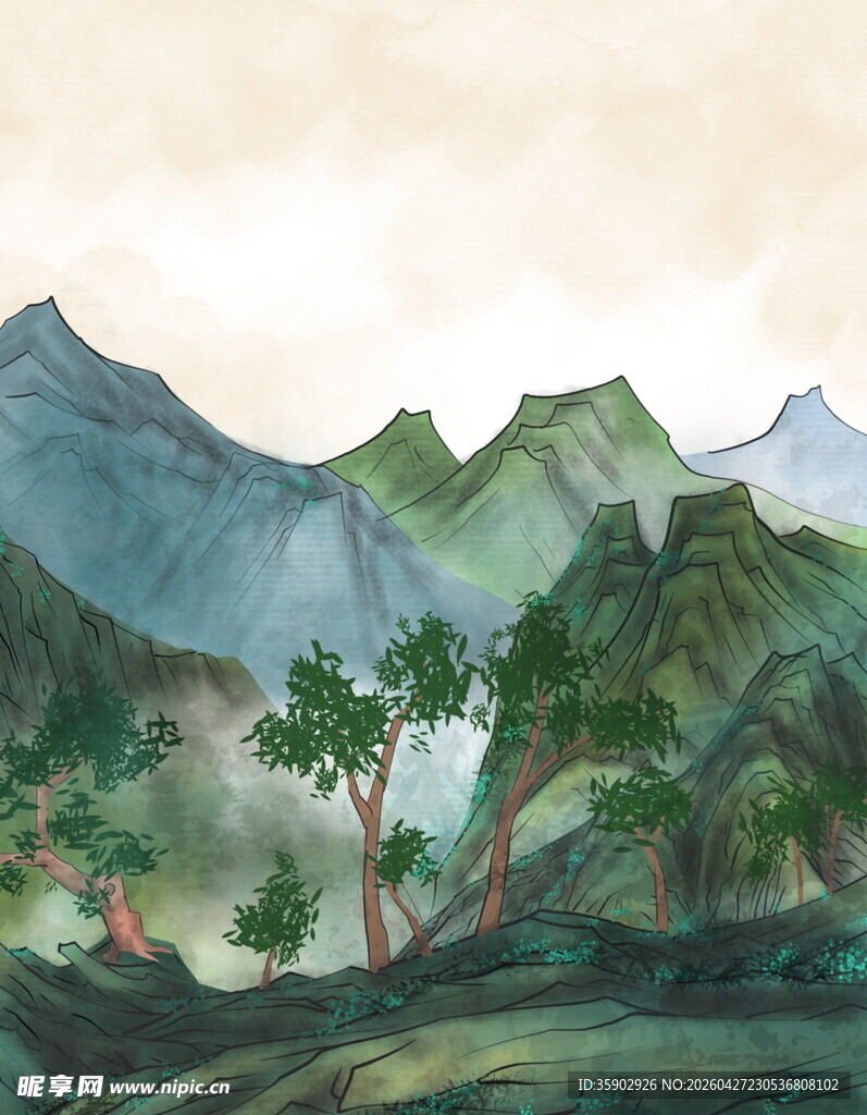 水墨山林间的静谧景致