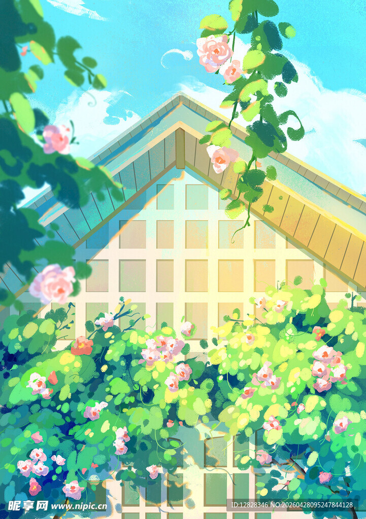 梦幻花簇环绕的温馨小屋