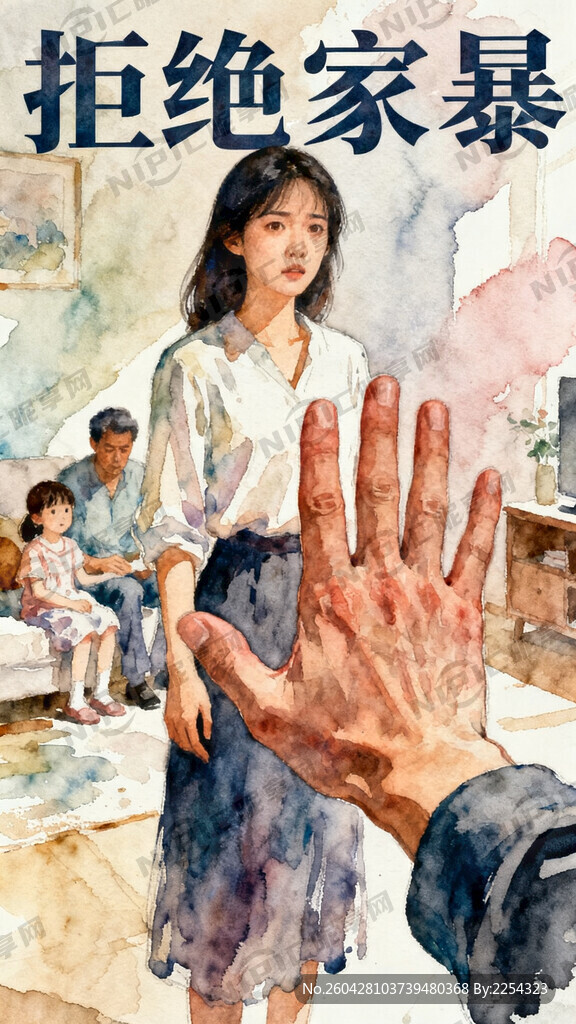 拒绝家暴 水彩感 大师作品