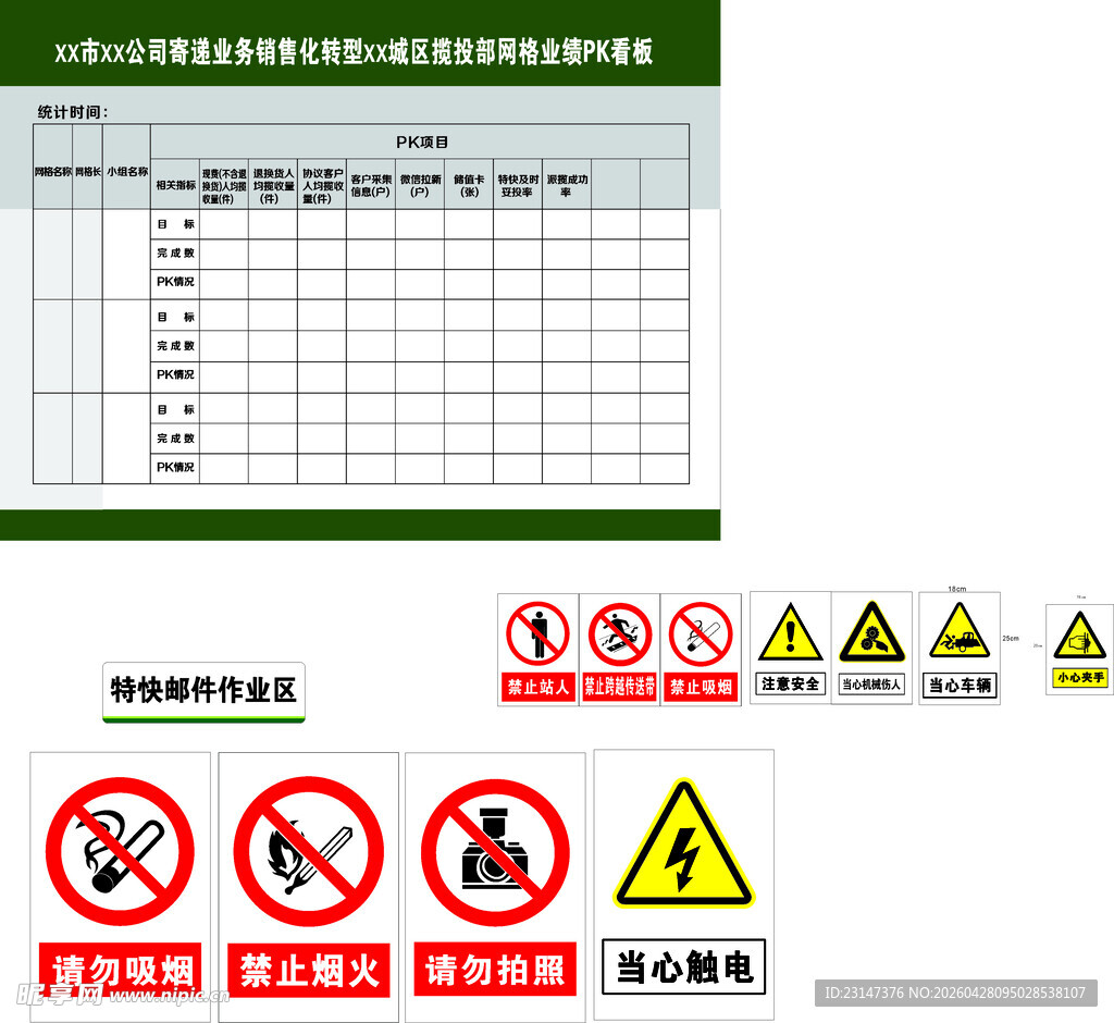 邮政揽投部PK看板安全标识