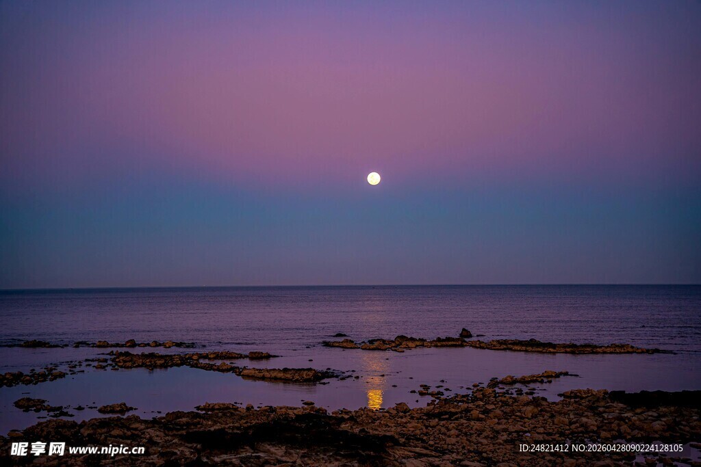 月下静谧海滨夜景